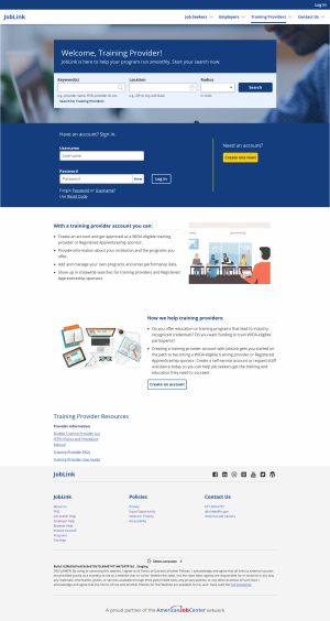 Training Provider landing page