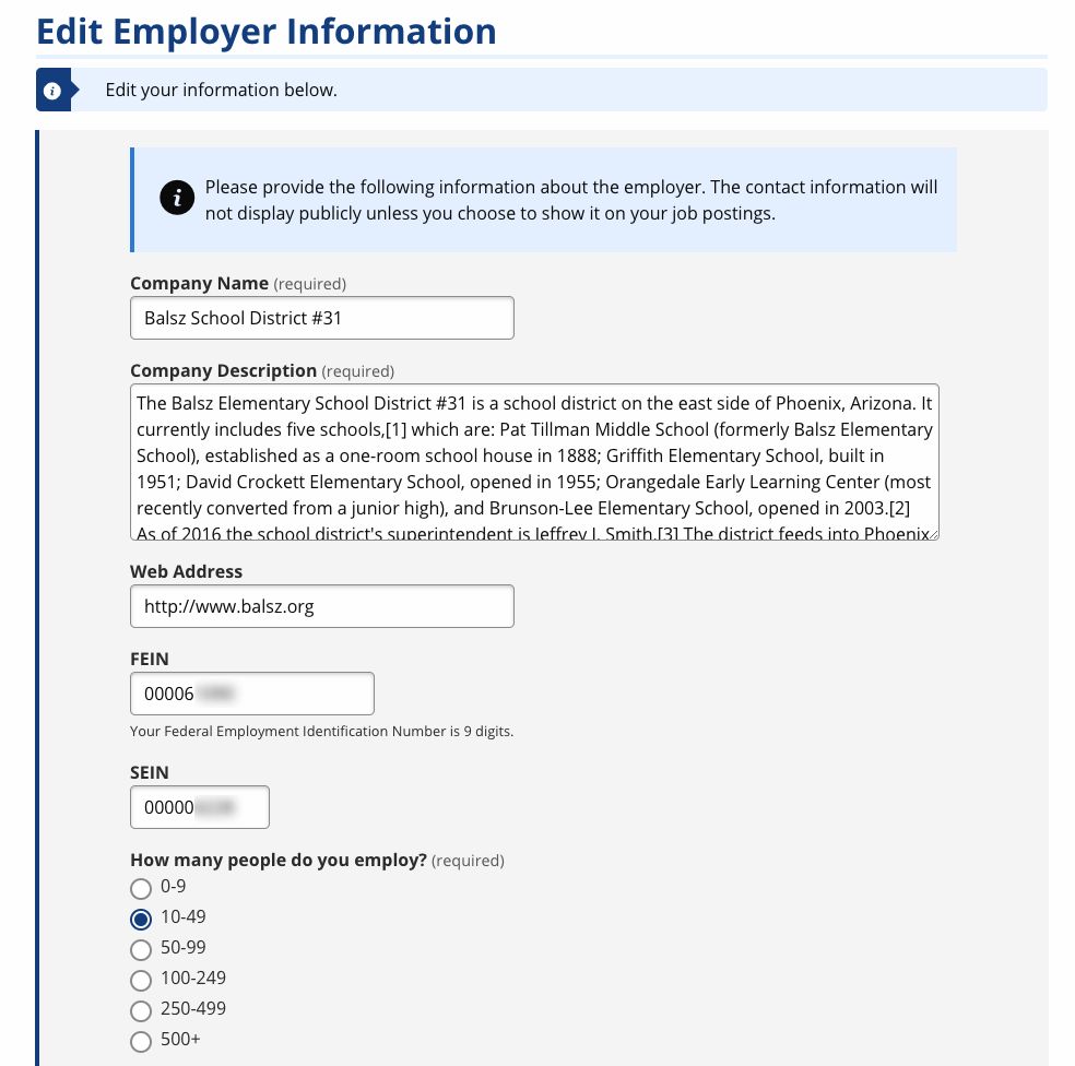 Company Information screenshot