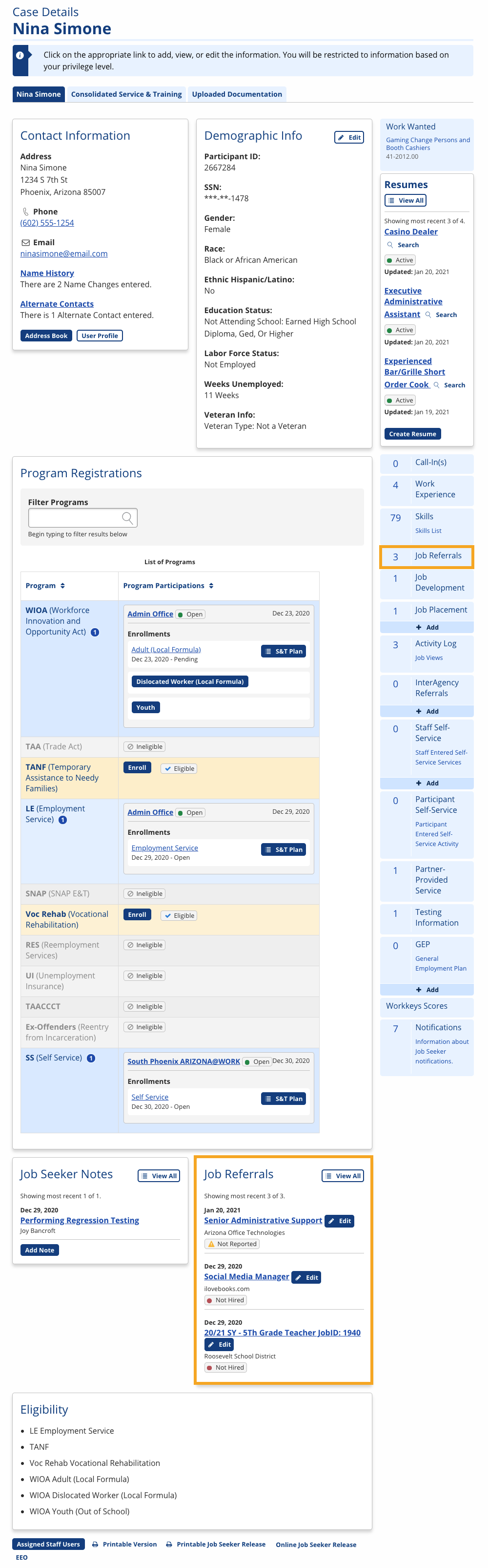 Job Referrals from Case Details screenshot