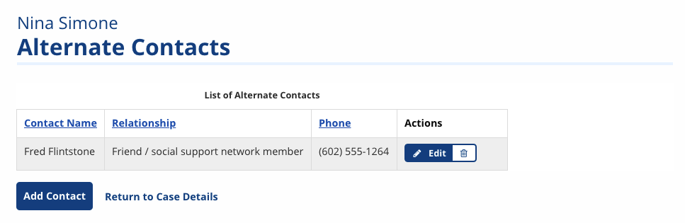 Alternate Contact screenshot