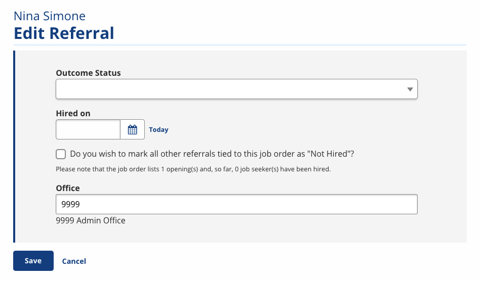 Edit Job Referral screenshot