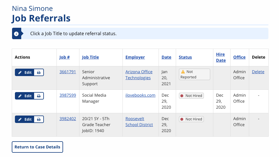 Job Referrals List screenshot
