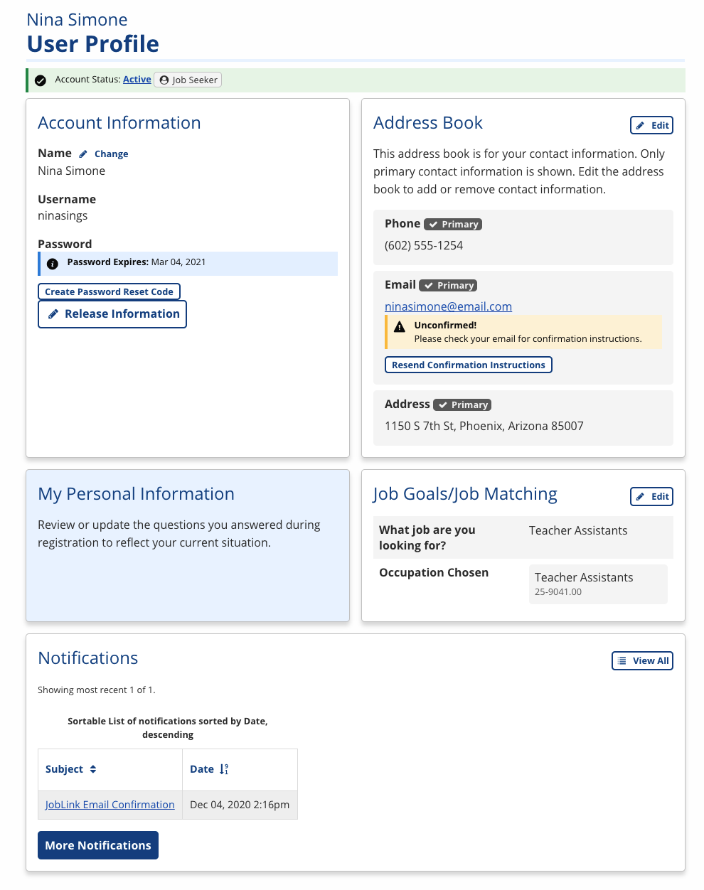 User Profile screenshot