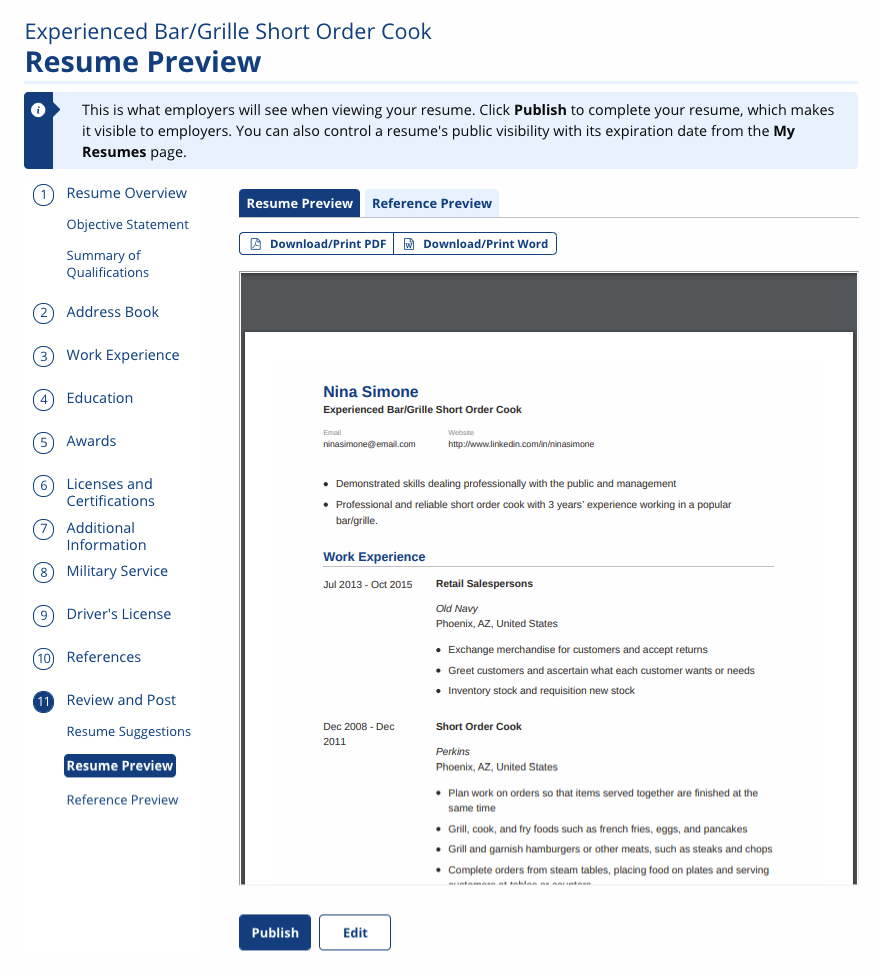 Resume Preview Screenshot
