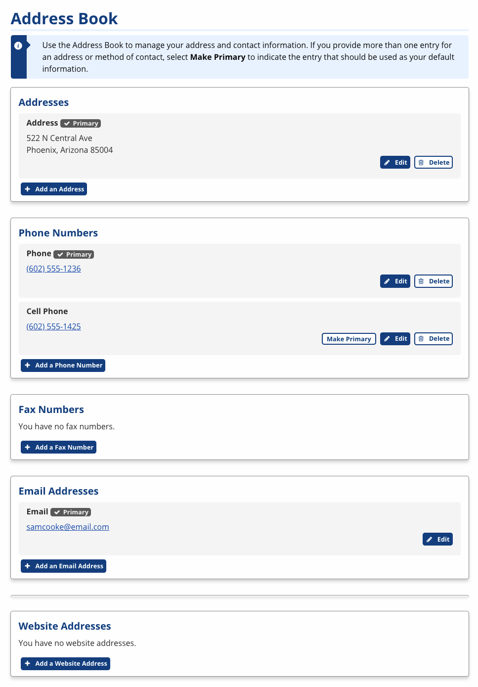 Address Book screenshot