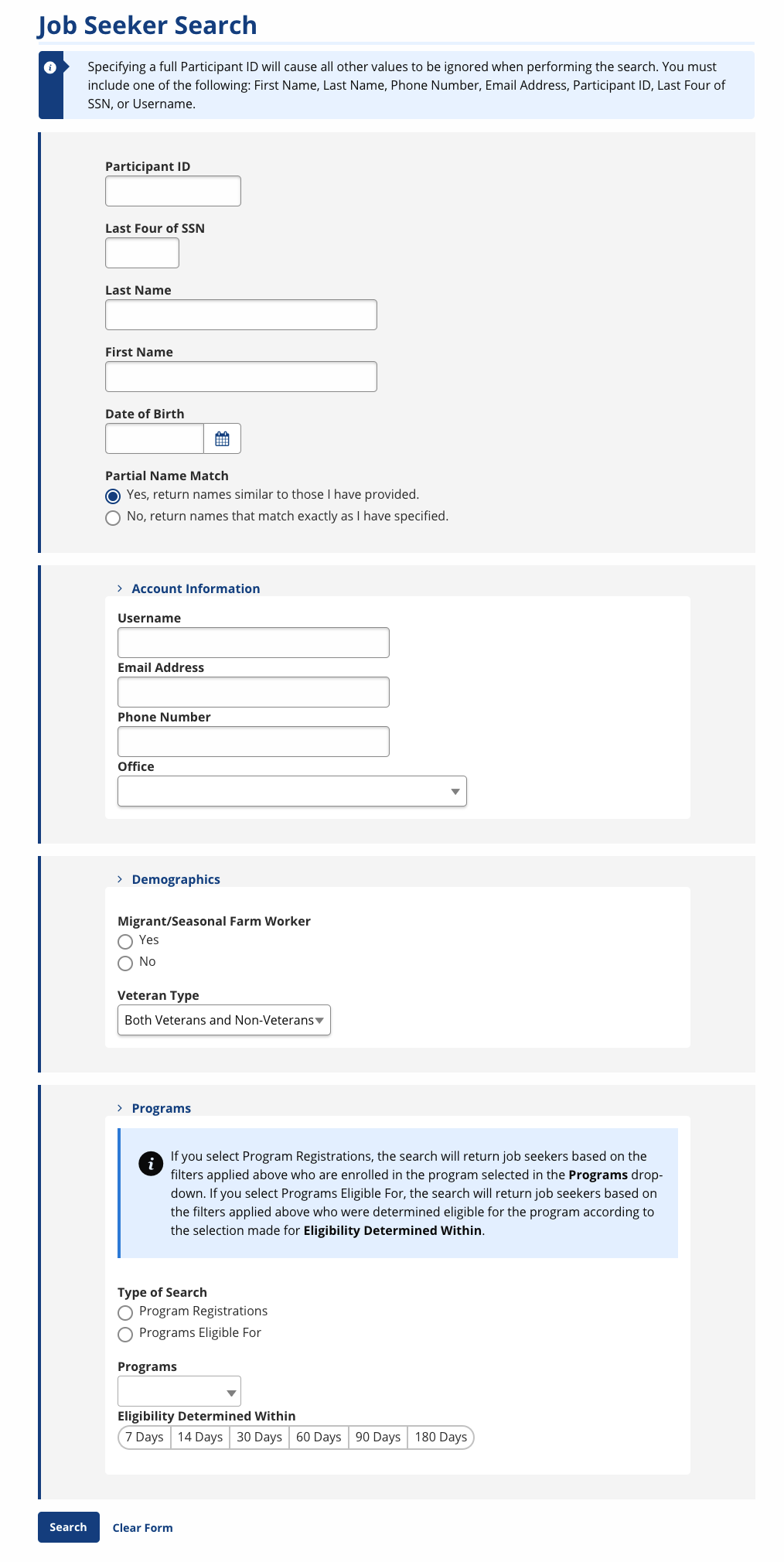 Job Seeker Search screenshot