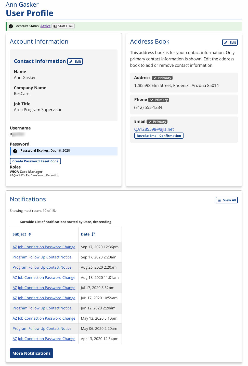 Employer User Profile screenshot