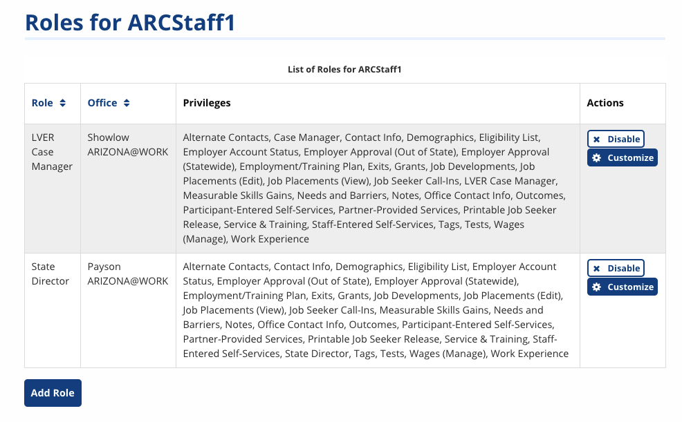 Staff Roles screenshot