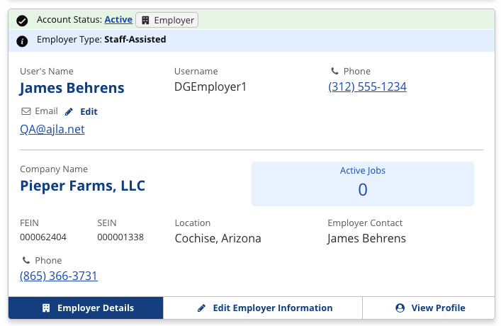 User Search Employer Result screenshot
