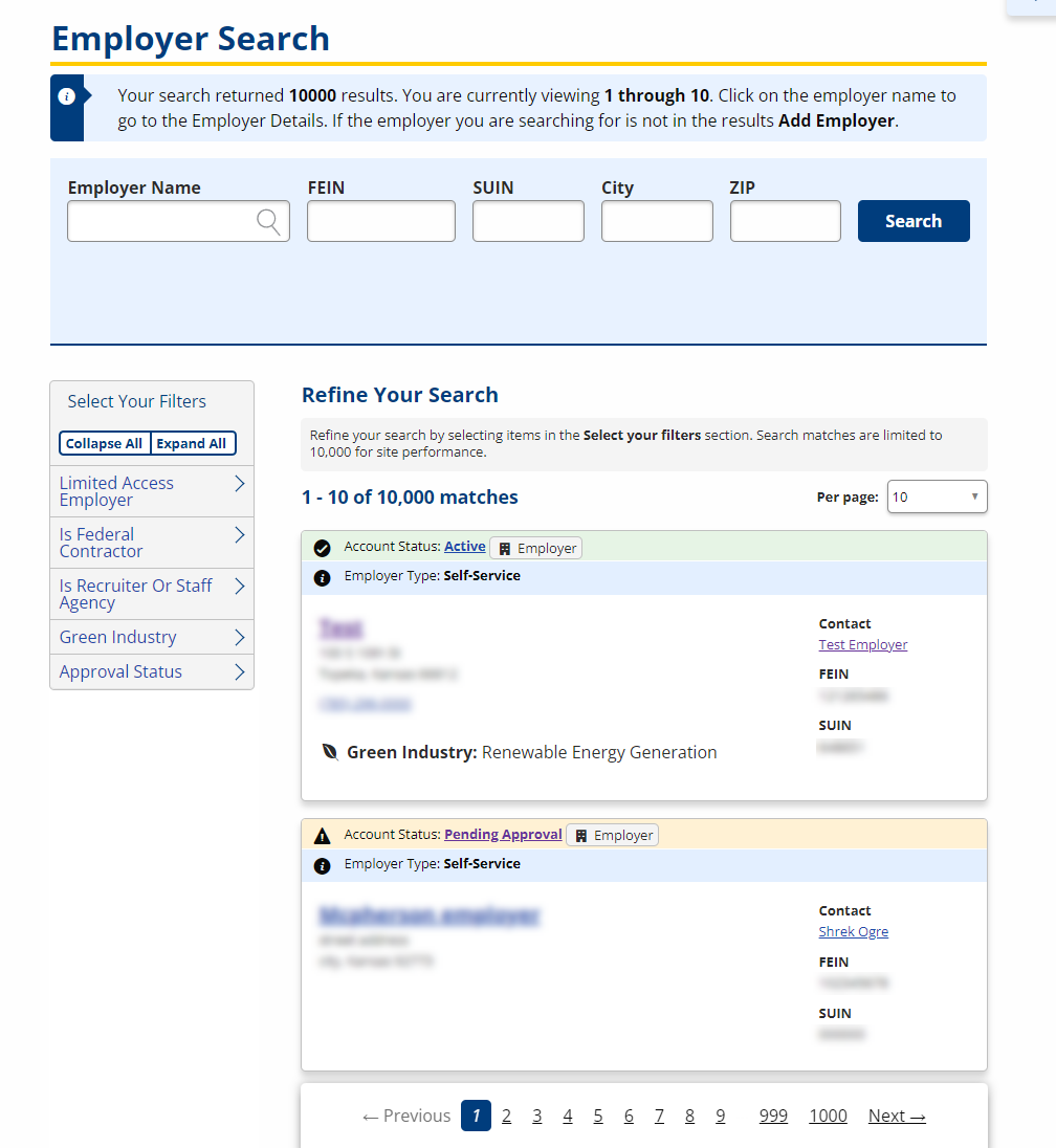 Employer Search screenshot