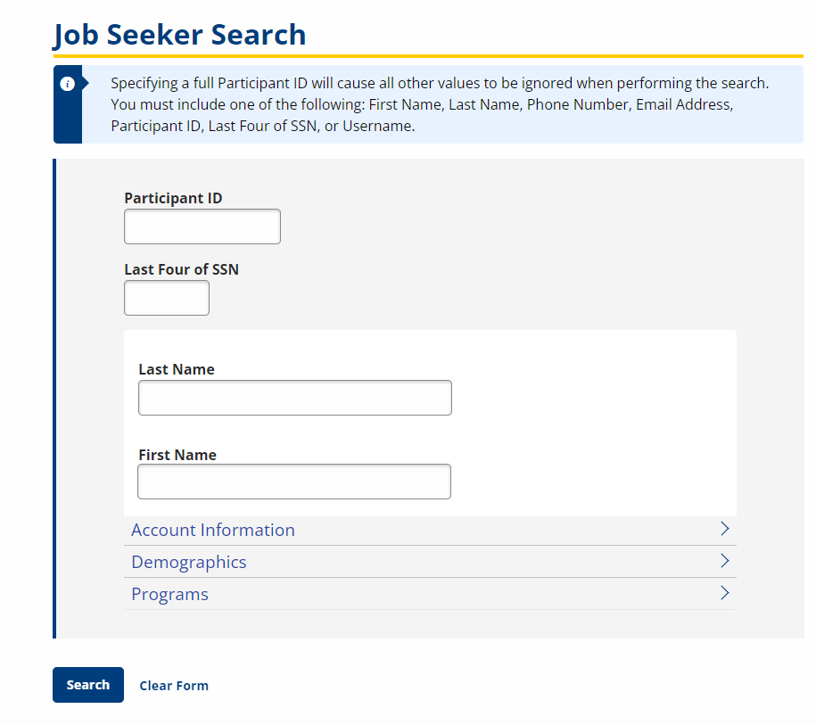 Screenshot of the Job Seeker Search