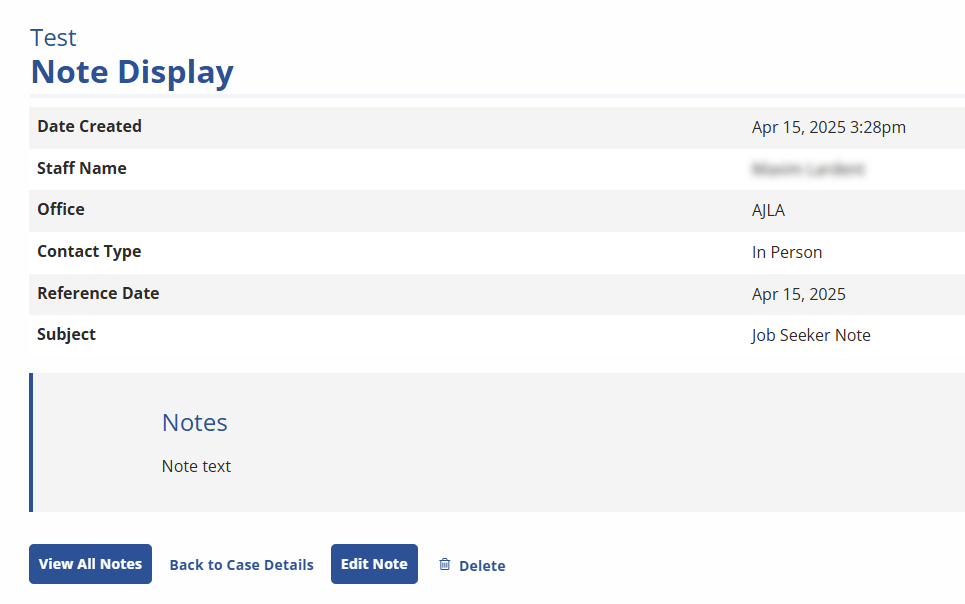 Note Display screenshot, which is display-only