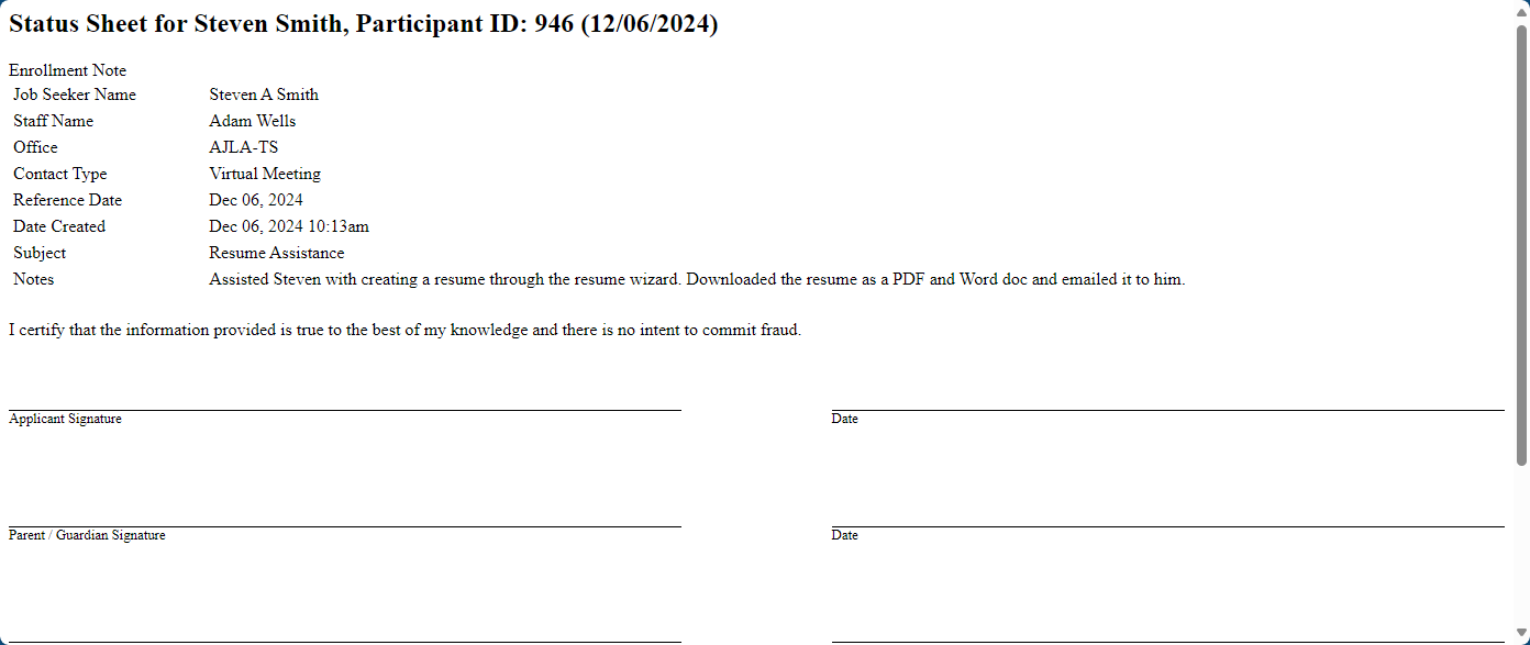 View the print view of an individual note