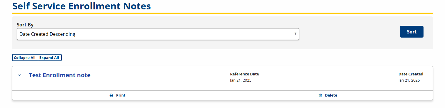 View all enrollment notes